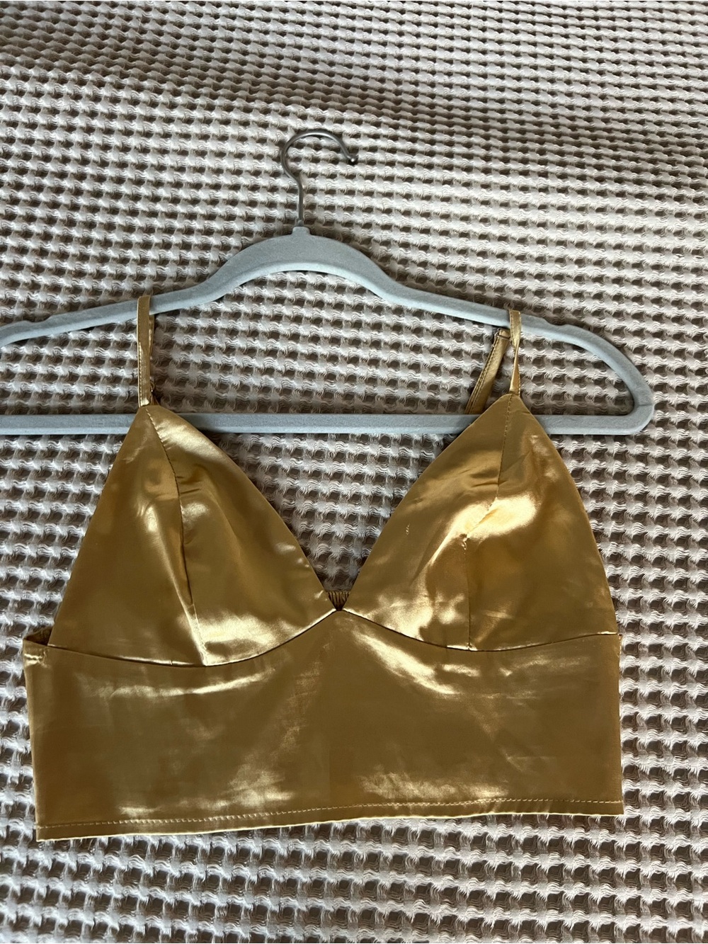 SHEIN Metallic Gold Satin Crop Bralette